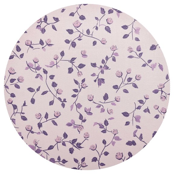 Tiny Rosebuds and Leaves PVC Round Grid Placemat Table Mat 1 Pc 15.4" x 15.4"