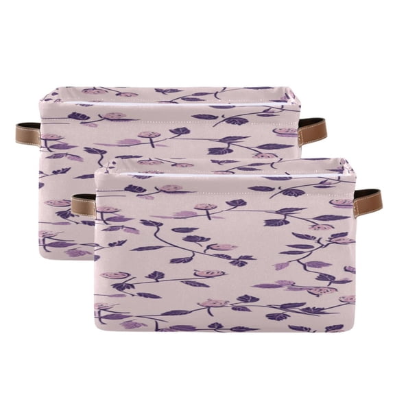 Tiny Rosebuds and Leaves Square Storage Bins with Handles Collapsible Containing Box 2 Packs