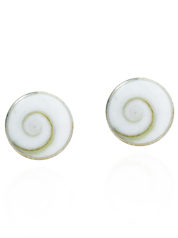 Tiny Round Shiva Eye Spiral White Shell .925 Silver Stud Earrings