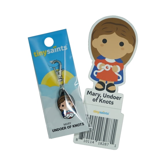 Tiny Saints Mary Undoer of Knots Charm & Vinyl Sticker NEW