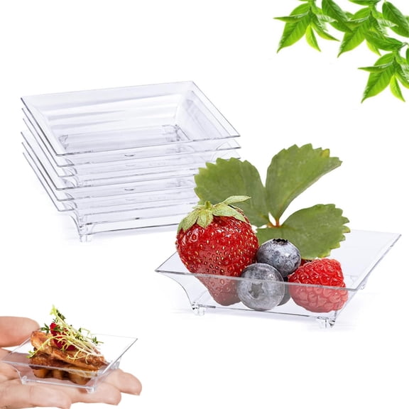 Tiny Serving Plates 50 Count Disposable Appetizers Plates Portable Small Plastic Appetizer Trays with Spoons for Sauces Tastings