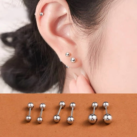 Tiny Silver Ball Stud Earrings for Women, Surgical Steel Ball Earrings Set, Minimalist Jewelry