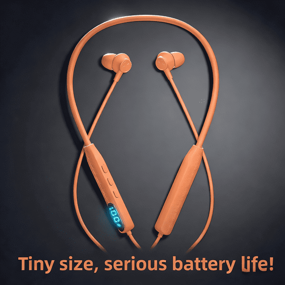 Tiny Size Neckband Bluetooth Wireless Earbuds with Digital Battery Display, Long-Lasting Battery Life, Comfortable In-Ear Headphones for Daily/Workout Use, Orange