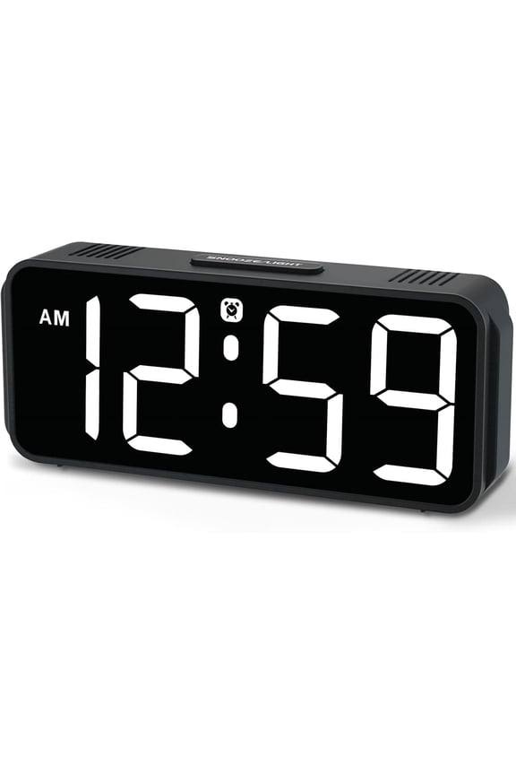 Tiny Small Digital Alarm Clock Plug in for Bedrooms Bedside, Tiny Electric Clock Large Big Numbers Display Battery Backup for Desk Table, 6 Dimmers, 5 Adjustable Alarm Volume (White)
