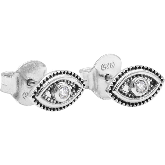 Tiny Small Evil Eye White Cubic Zirconia Stud Earrings - Dainty Earrings 925 Sterling Silver Earring or Womens
