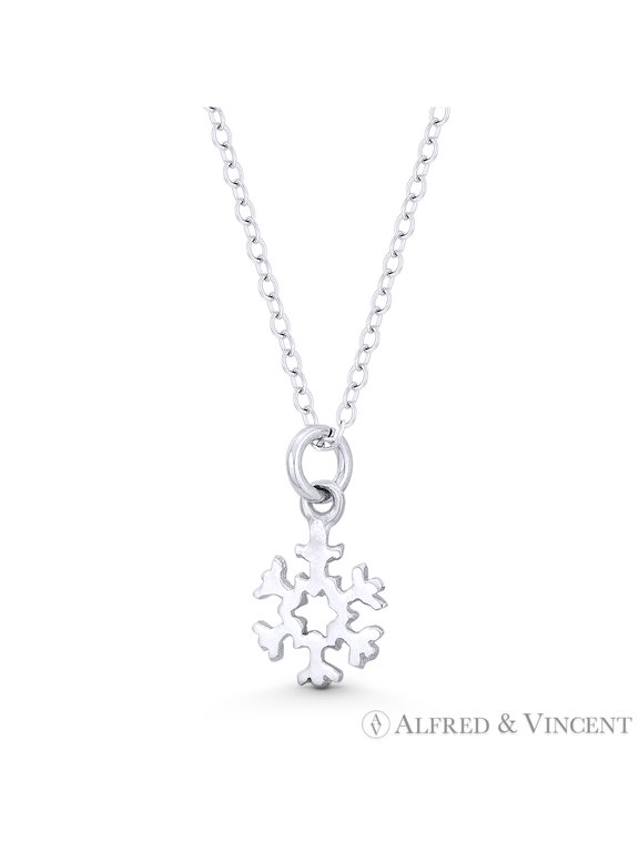Tiny Snowflake Winter Holiday Charm 16x9mm Pendant in .925 Sterling Silver