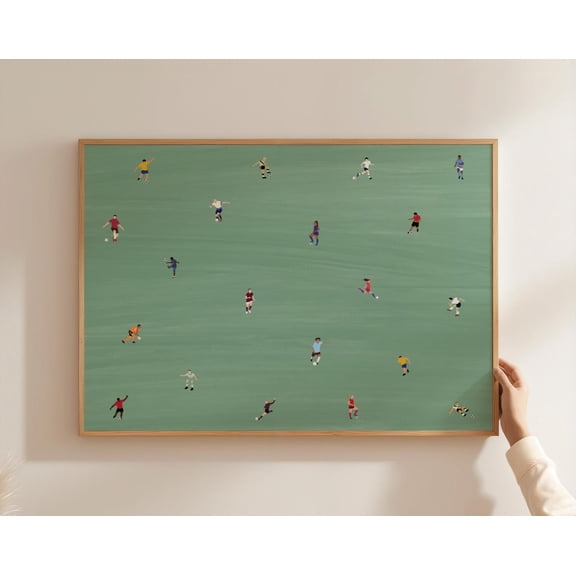 Tiny Soccer Players Print | Minimalist People Art | Gift for Soccer Player | Horizontal Office Decor Poster |, 12x18 UNFRAMED