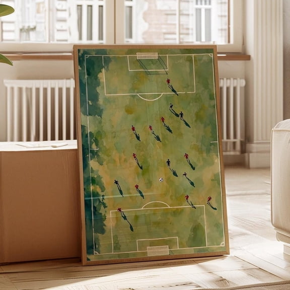 Tiny Soccer Players Watercolor Style Print: Sports Art UNFRAMED PAPER POSTER, Home Decor, Vintage Gift, Living Room Dercor