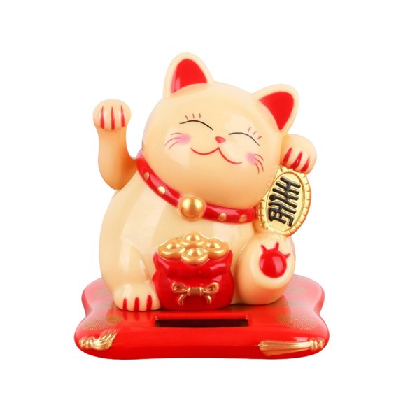 Tiny Solar Propelled Swinging Arm Puss Figurine Vehicle Desk Deck Best Symbol