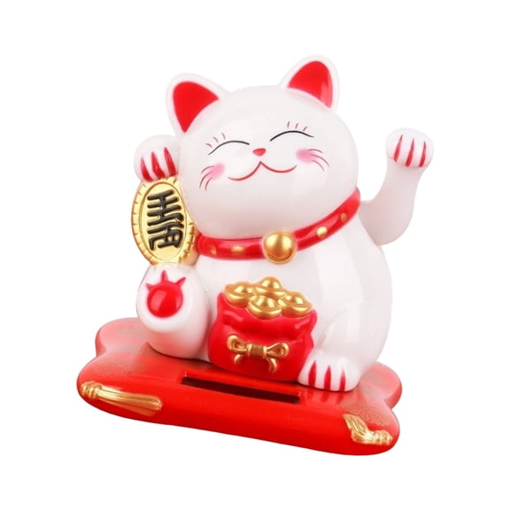 Tiny Solar Started Successful Puss Sculpture With Dynamic Arm Motion Suitable For Automobile Home Deck