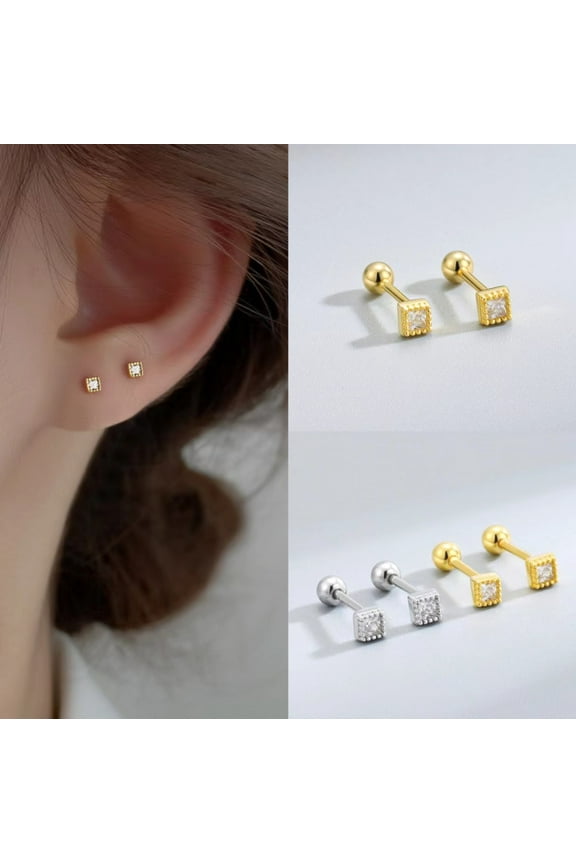 Tiny Square CZ Diamond Stud Earrings, Women's Hypoallergenic Gold Stud, Minimalist Jewelry