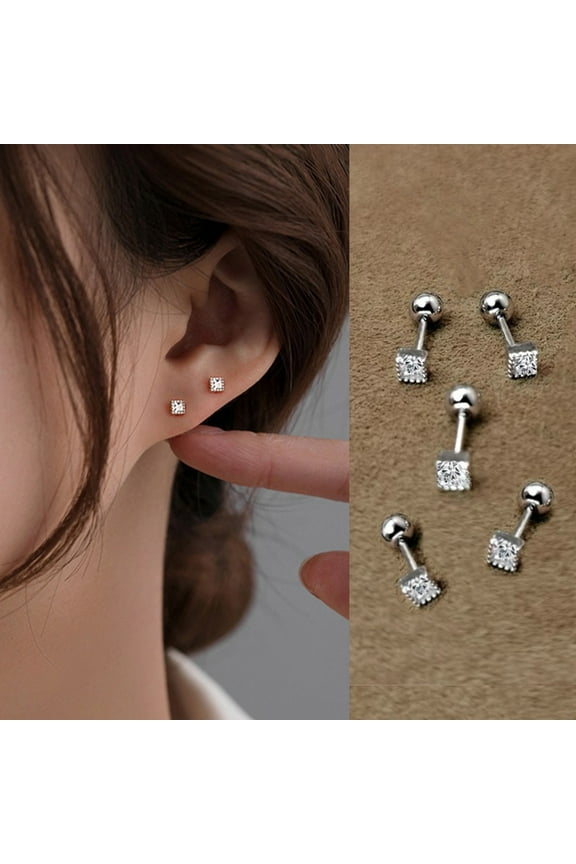 Tiny Square CZ Diamond Stud Earrings, Women's Hypoallergenic Silver Stud, Minimalist Jewelry
