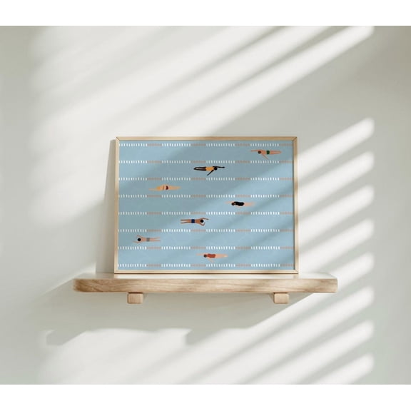 Tiny Swimmers At Pool Poster Horizontal Swimming Pool Poster Cute Summer Poster Beach House Decor Modern Decor