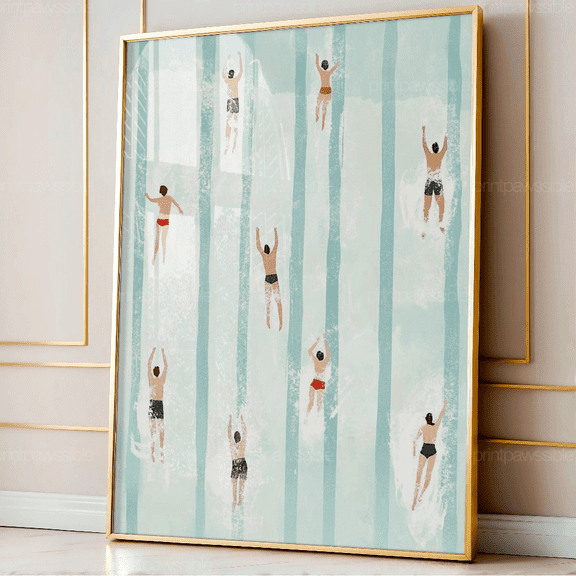 Tiny Swimmers In Pool Vertical Summer Poster, Poster Only, Poster Home Decor, Poster Only