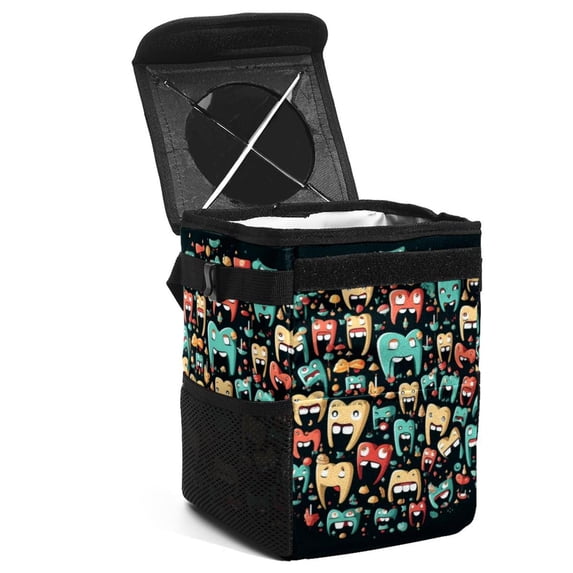 Tiny Teeth Foldable Car Trash Can with Lid, Leak-proof, Hanging Storage Bag - Car Trash Bin, Trash Can for Car, Car Garbage Can