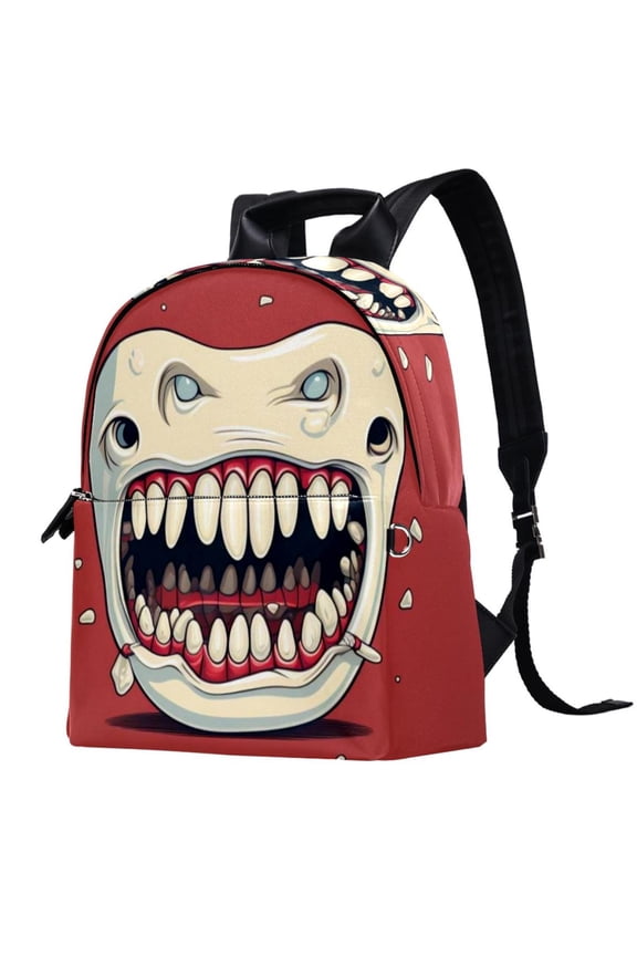 Tiny Teeth Leather Backpack for Women Men Teens, Large Capacity Lightweight School Work Camping Travel Bookbag, Teacher Backpack with Adjustable Straps, Printed Design