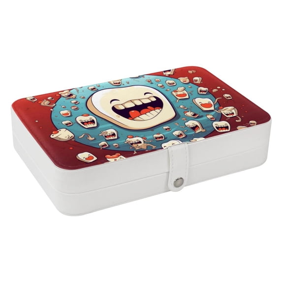 Tiny Teeth Pu Leather Decorative Box with Removable Compartment, Portable Bracelet Holder, Necklace Organizer, and Storage Box