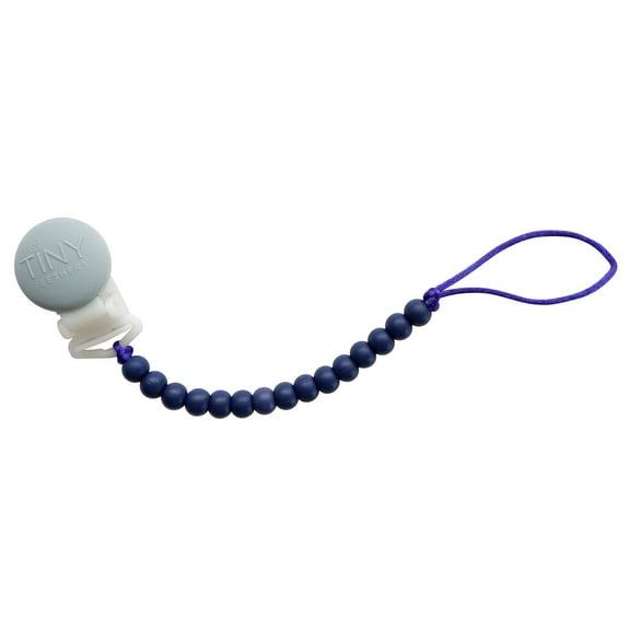 Tiny Teethers Pacifier Holder with Silicone Clip and Teething Chewbeads for Baby, Infants & Newborns - BPA Free Silicone Beaded Design Navy