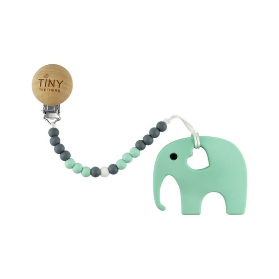 Teether + Clip Collection: Mint Elephant Teether with a Pacifier Clip
