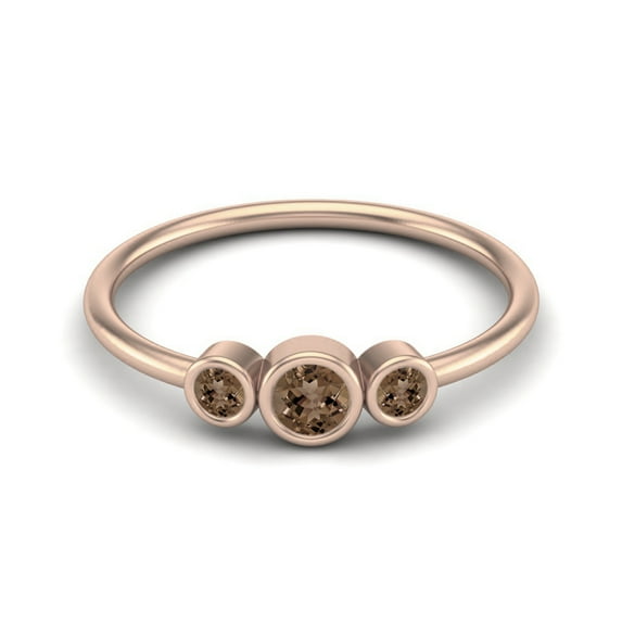 Tiny Three Stone 3mm Round Smoky Quartz 925 Sterling Silver Rose Vermeil Stackable Valentines Day Gifts Ring