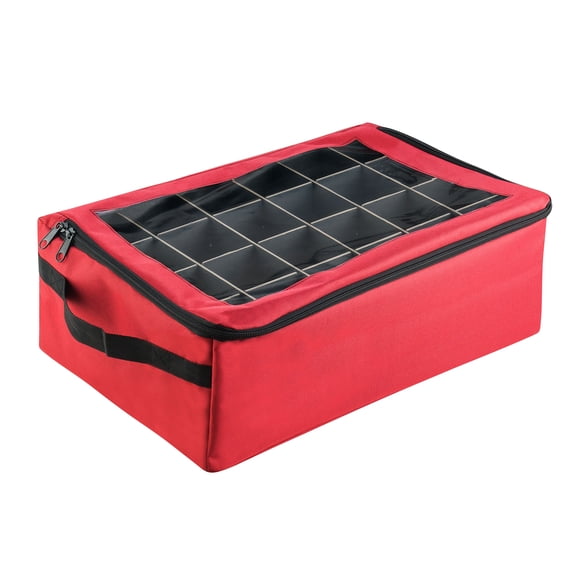 Tiny Tim Totes Ornament Storage Box with 48 Compartments and Dividers, Red