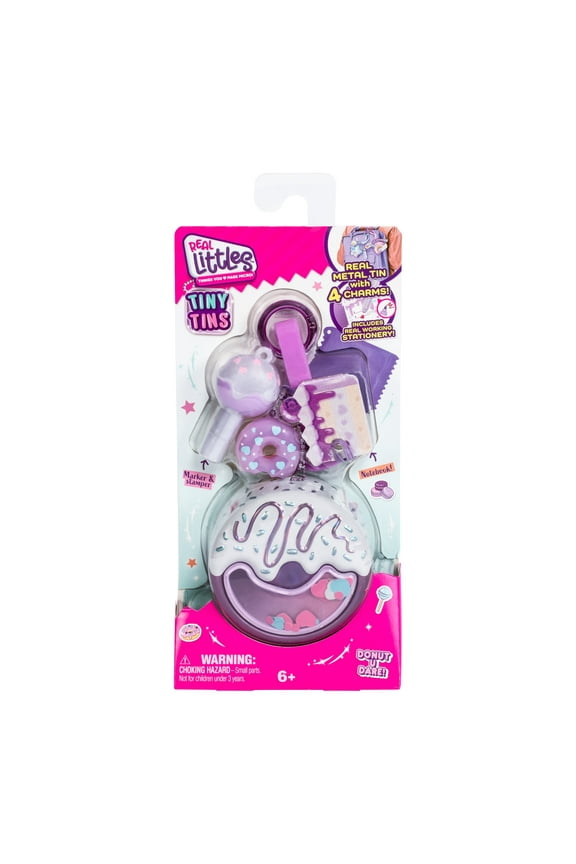 Tiny Tins By Real Littles, Styles May Vary, Cute, Fashionable & Attachable Metal Tins with 4 Adorable Charms, For Ages 5 & Up