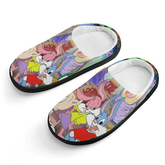 Tiny Toons Looniversity Adventure Soft Plush Slippers for Boys Girls Winter Warm Cotton Slippers with Rubber Sole Non-Slip Kid's Slip on Shoes Fluffy House Slippers For Indoor And Outdoor