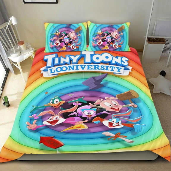 Tiny Toons Looniversity-themed Bed Sheet Set Three Piece Set Comfortable And Skin Friendly Unique Design Home Decor Gifts For Family Friends fans36x75Inches90cm*190cm
