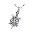 thumbnail image 1 of Tiny Tortoise Clear Aurora Borealis Crystal Rhinestone Turtle Pendant Necklace, 1 of 5