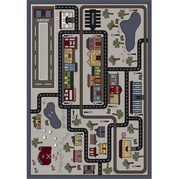 Tiny Town Pewter 7 ft.8 in. x 10 ft.9 in.  WearOn Nylon Machine Tufted- Cut Pile Just for Kids Rug