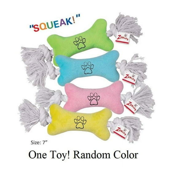Tiny Tuggers 7" Bone Shaped Puppy Dog Squeaker Rope Toys Colorful Paw Chew Toy