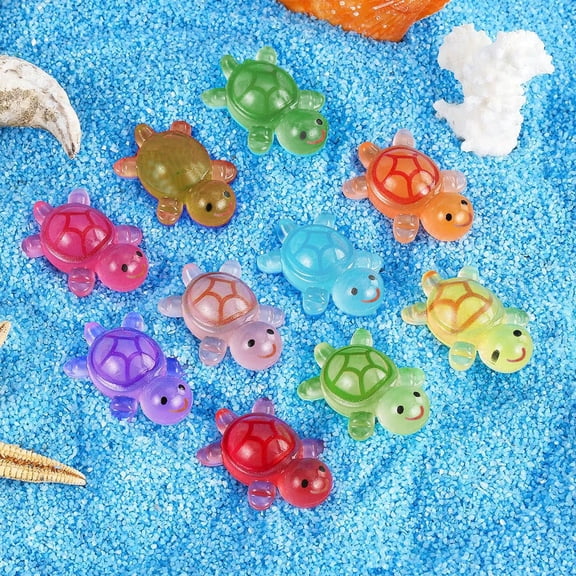 Tiny Turtle Plastic Turtle Figurines Turtle Charms - Cute Luminous Miniature Turtle Toys, Hand-Painted for Craft Lovers, DIY Garden Dollhouse Potted Home Decor 0.83 Inch (10Pcs)