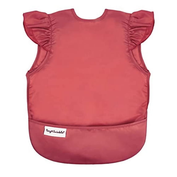 Tiny Twinkle Mess Proof Baby Bib - Waterproof Baby Apron - Machine Washable - PVC, BPA, & Phthalate Free - Great Travel Bib for Baby Eating - Baby Food Bibs (Burgundy, Large 2-4 Years)