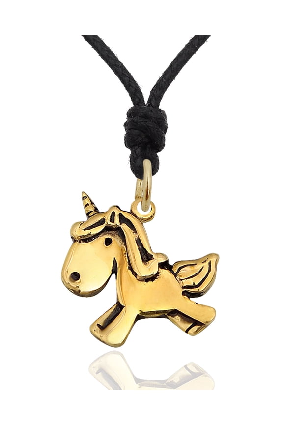 Tiny Unicorn Handmade Brass Necklace Pendant Jewelry With Cotton Cord