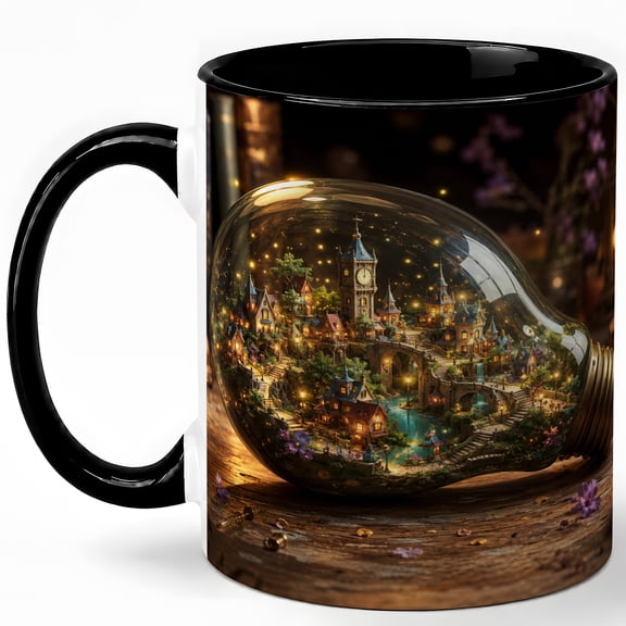 Tiny Village Light Bulb 11oz Ceramic Mug, Fantasy World Coffee Cup