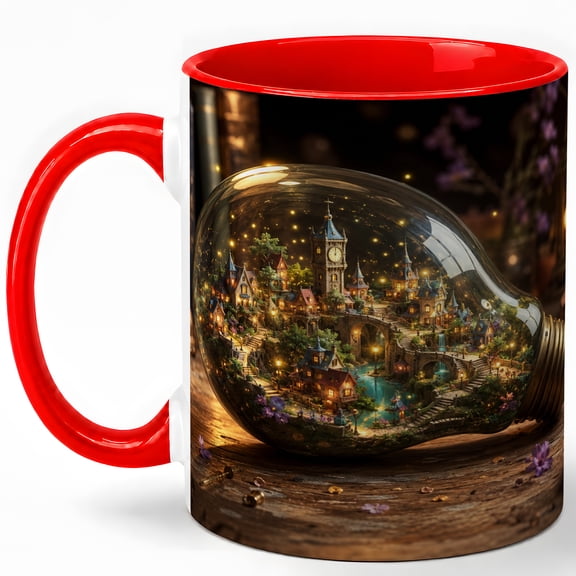 Tiny Village Light Bulb 11oz Ceramic Mug, Fantasy World Coffee Cup