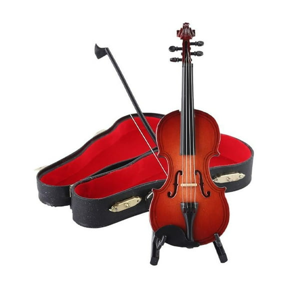 Tiny Violin with Sound,Wooden Miniature Violin with Stand,Mini Violin,Tiny Violin Sob with and Mini Bow Sound Case