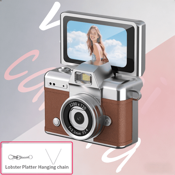 Tiny Wearable Student Digital Camera (Brown) - 720P HD Retro Mini Photocamera 0.96'' Video Camera, Fashion Pendant for Daily Shooting & Decor