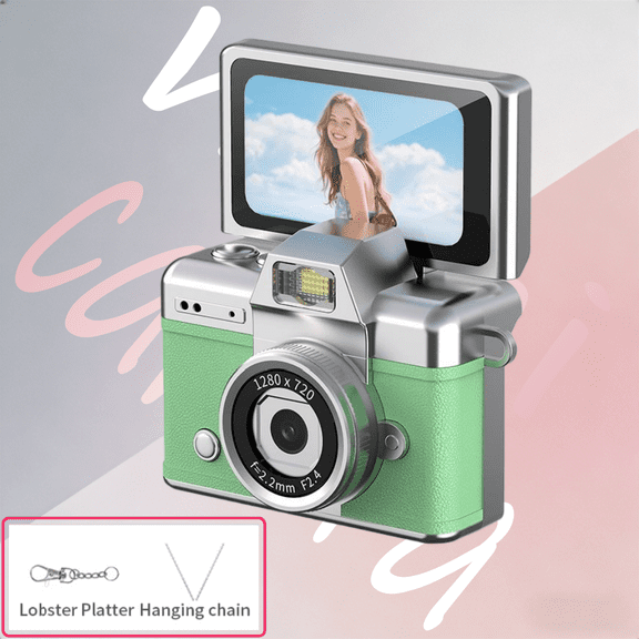 Tiny Wearable Student Digital Camera (Green) - 720P HD Retro Mini Photocamera 0.96'' Video Camera, Fashion Pendant for Daily Shooting & Decor