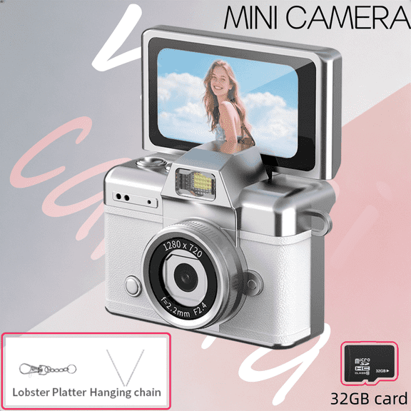 32GB Tiny Wearable Student Digital Camera (White) - 720P HD Retro Mini Photocamera 0.96'' Video Camera, Fashion Pendant for Daily Shooting & Decor