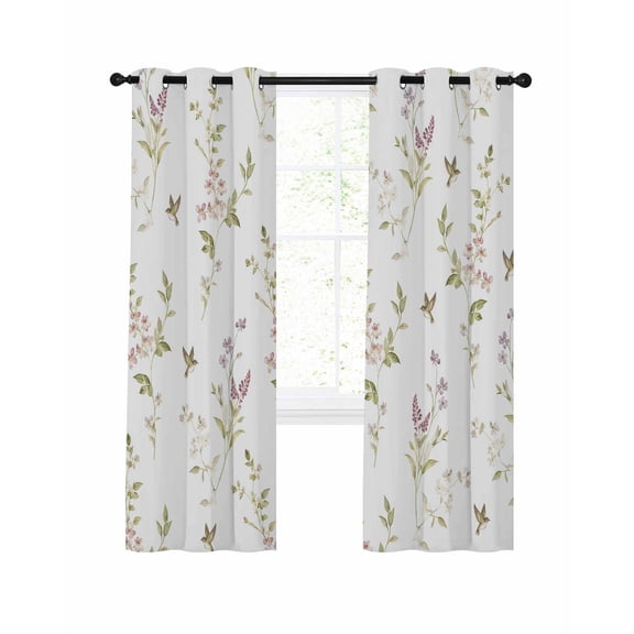 Tiny Wildflower Blackout Curtains 2 Panels Set Spring Dainty Botanical Green Leaf Birds French Country Thermal Insulated Privacy Black Out Drapes Window Curtain for Living Room Bedroom 52 x 96 Inch