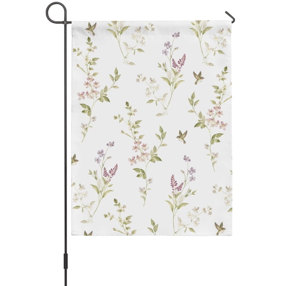 Tiny Wildflower House Flags For Outdoor, Spring Dainty Botanical Green Leaf Birds French Country Small Double Side Yard Flags Weather Proof House Decor for Lawn Outside Holiday 28 x 40 Inches