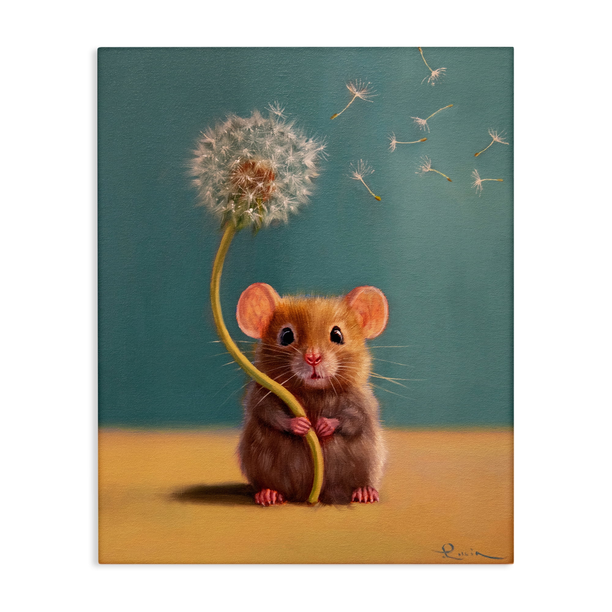Tiny Wishes Mouse & Dandelion Canvas Wall Art, design by Lucia Heffernan