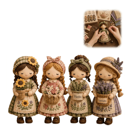 Tiny Worlds Collection Patchwork DIY Kit, Felt Doll Sewing Craft, Beginner Friendly, Includes All Materials, Multiple Themes GARDEN COMPANIONS A11