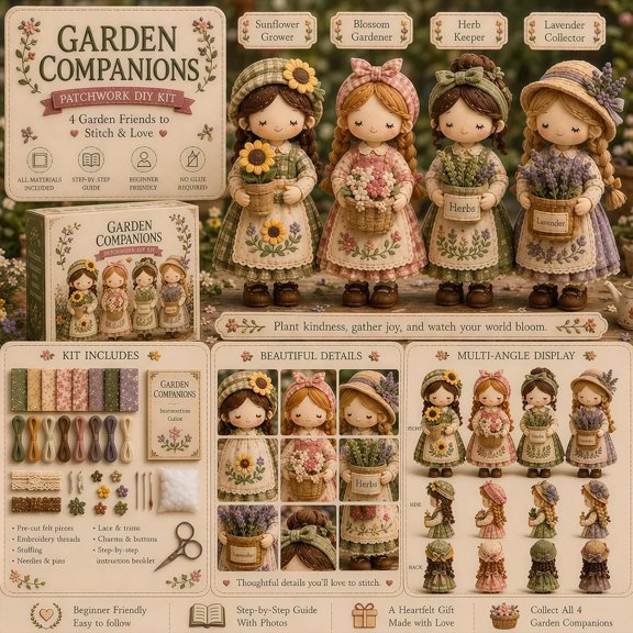Tiny Worlds Collection, Patchwork DIY Kit Series, Creative Sewing Art Craft for Beginner Crafters Home Decor Unique Handmade Gift with Multiple Themes GARDEN COMPANIONS A12