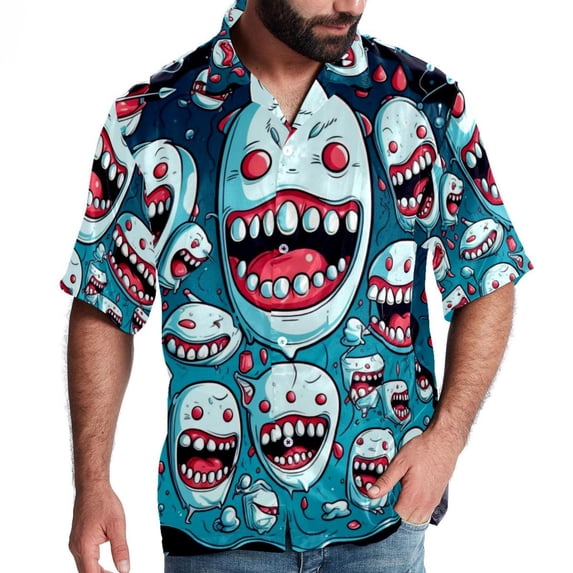 Tiny teeth Men's Button Down Hawaiian Poplin Shirt Summer Beach Printed Casual Short Sleeve Unisex Shirts