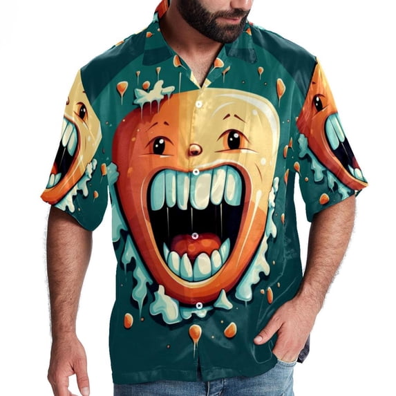 Tiny teeth Men's Hawaiian Printed Short Sleeve Button Down Casual Beach Shirt's, Unisex