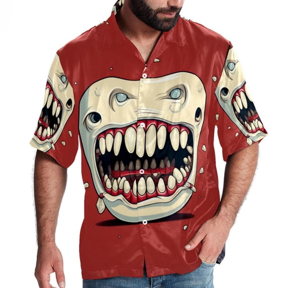 Tiny teeth Men's Short Sleeve Button Down Casual Poplin Shirts for Summer Beach, Printed Design - Unisex