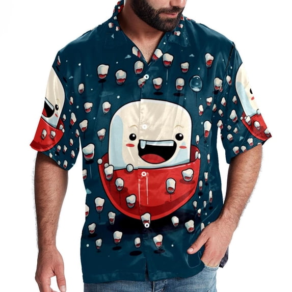 Tiny teeth Men's Short Sleeve Button Down Hawaiian Beach Printed Casual Shirts