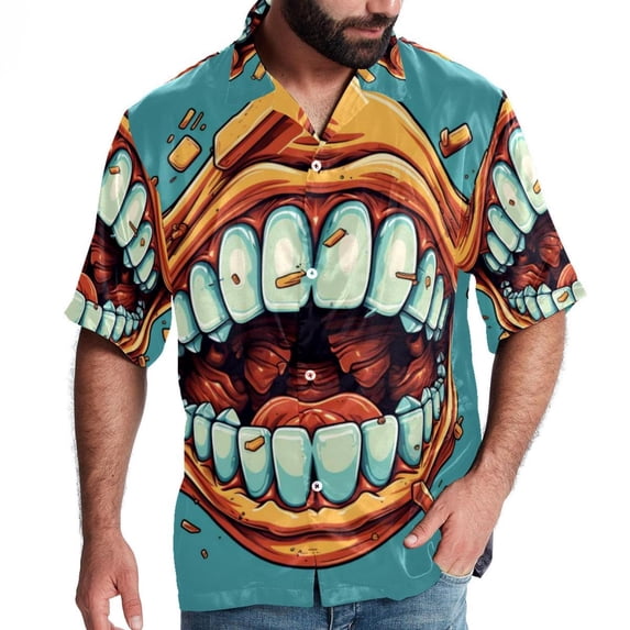 Tiny teeth Men's Short Sleeve Button Down Poplin Casual Beach Shirts